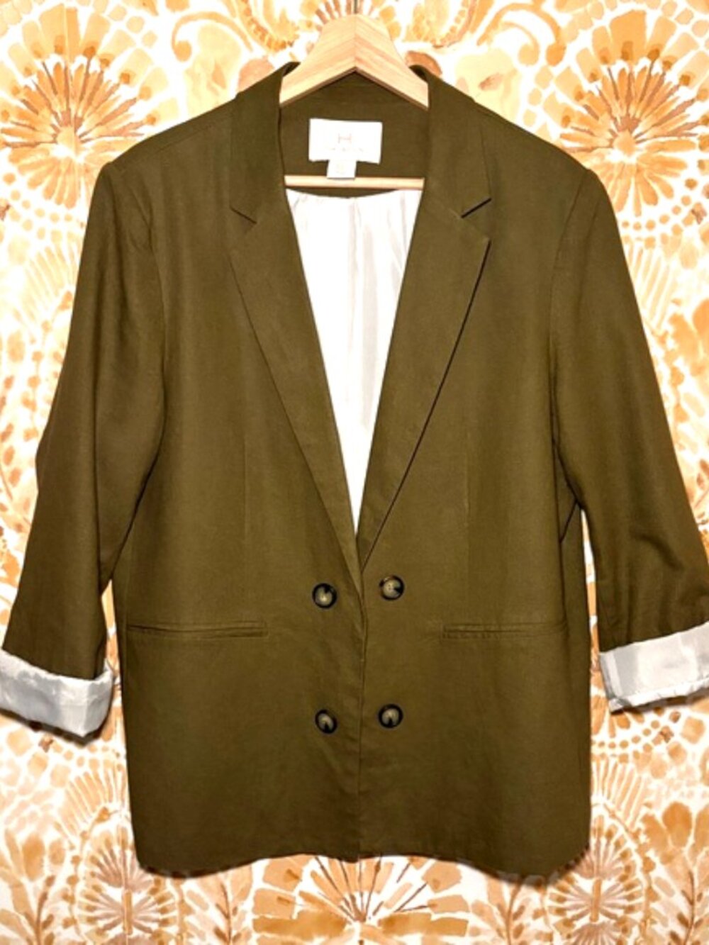 HALSTON Olive Green Blazer Jacket Lightweight Chic Minimalist Size XL